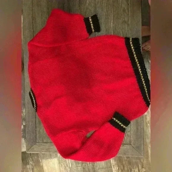 Heidi Sweater Womens Vintage RedAcrylic Hand Knit Christmas Tree Teddy Bear Gift - Picture 4 of 4